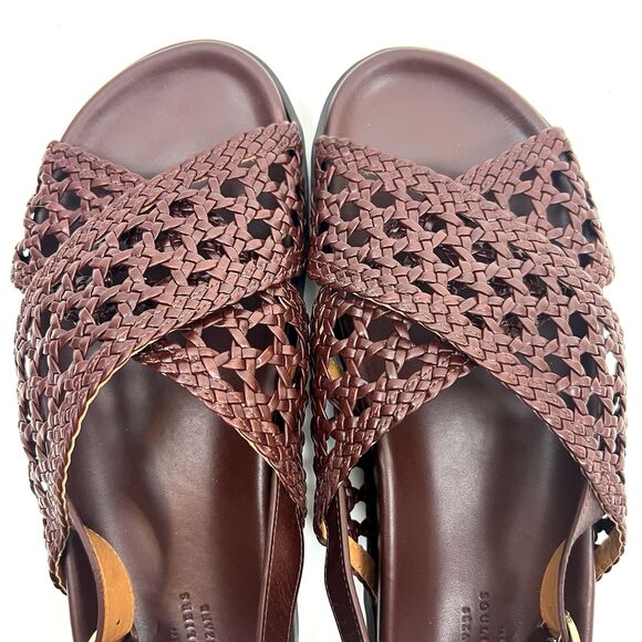 Sezane Tilda Low Sandals Size 9 Brown Smooth Woven Leather Flats Buckle Shoes - Picture 7 of 16